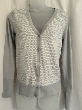 Merona Gray and White Diamond-Pattern V-Neck Cardigan